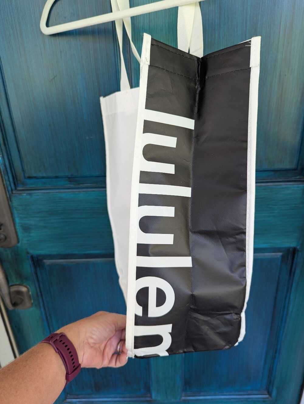 Lululemon athletica Reusable Shopping Tote Bag | White Black Logo Snap Closure